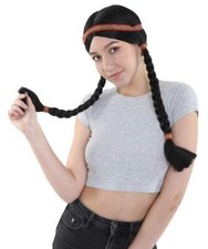 Native American Princess Womens Black Braided Halloween Wig with Headband HW-048