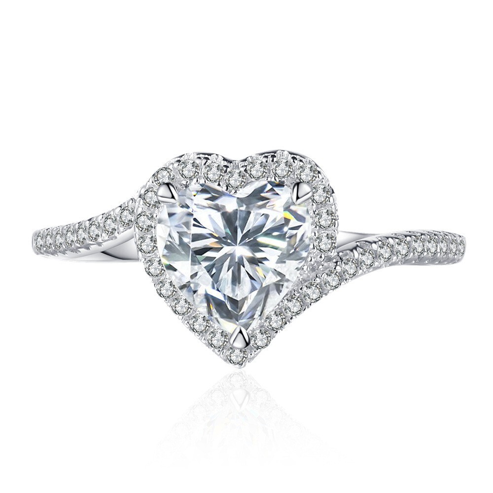 1.2ct Moissanite 7mm Heart Shape Diamond 925 Solid Silver Engagement Rings