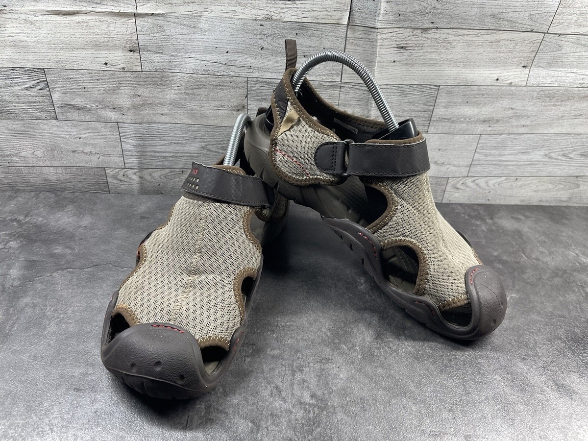 Crocs Swiftwater Sandals Men 10M Shoes Brown Mesh Leather Water Sport Comfort Crocs Swiftwater Sandals Men 10M Shoes Gray Mesh Leather  main image 3