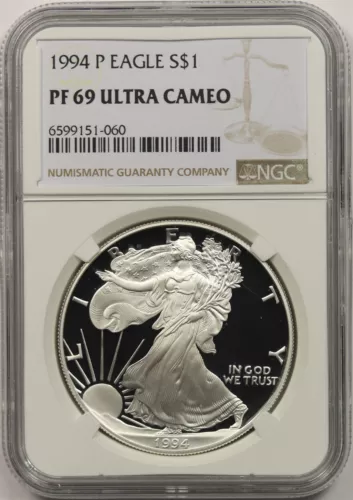 1994-P Silver Eagle Dollar $1 NGC PF 69 Ultra Cameo 1 oz Fine Silver
