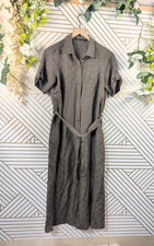 Zara Button Up Midi Dress With Tie STAR Print Pattern Green Size Small