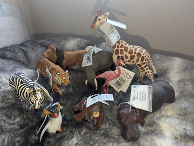 SAFARI Bulk Large Zoo Animals Set 9 Pieces Lion,elephant,zebra,tiger,monkey,hippo