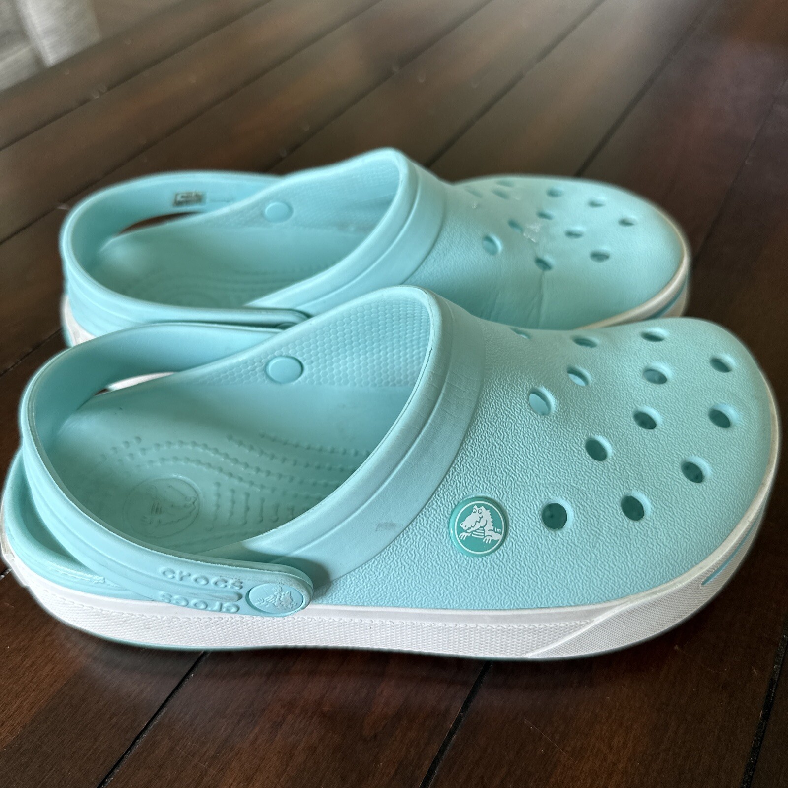 Crocs Aqua Light Blue White Crocband Clogs Size Mens 5 Womens 7 Comfort Shoes