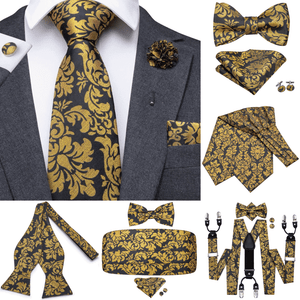 UK Silk Men Cummerbund Blue Black Paisley Bowtie Cummerbund Necktie Set Wedding