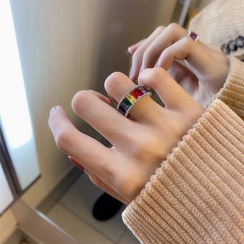 Rainbow Cut Rings Women Cut Rings Cz Rings - Picture 11 of 11