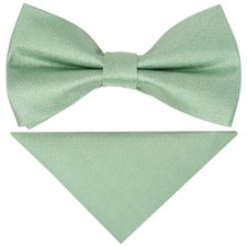 PreTied Sea Grass Silk Boys Bow Tie and Pocket Square Set Age 8-11 Kids Prom Tie