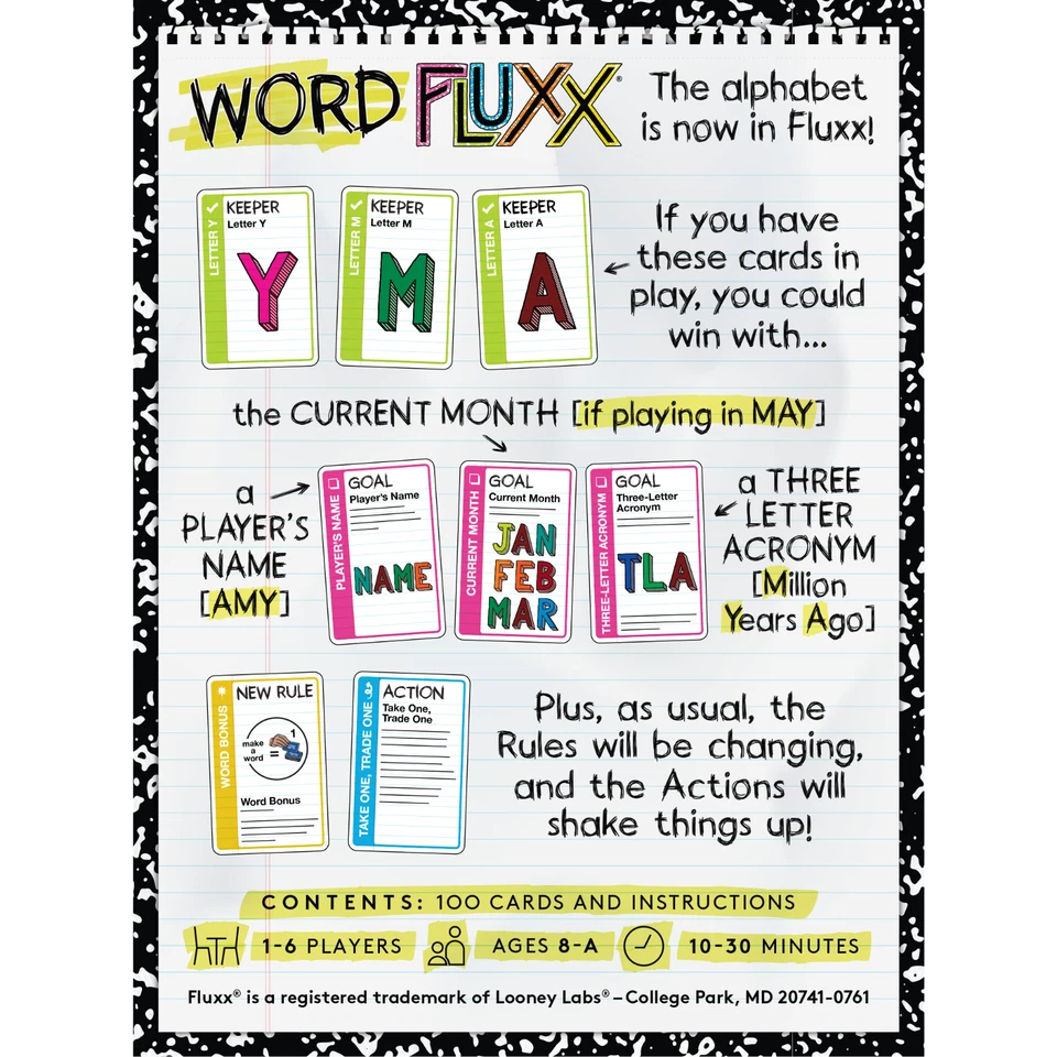 Word Fluxx Card Game Looney Labs LOO 136 Family Letters Alphabet Educational - Image 2 of 4
