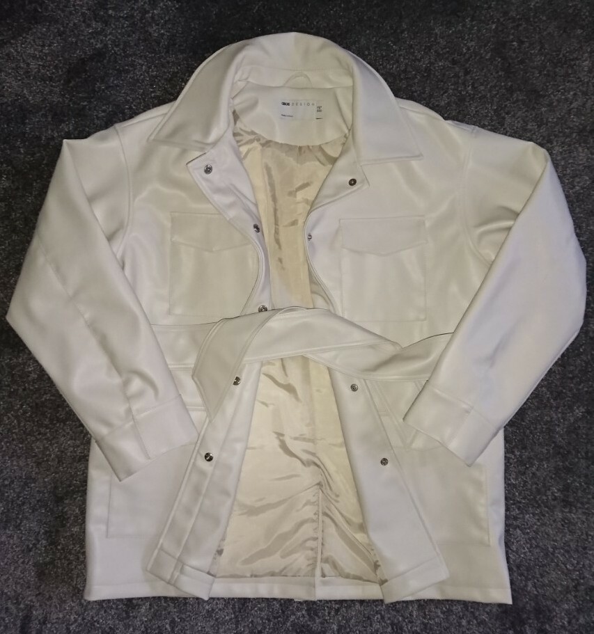 New ASOS DESIGN Oversized Leather Look Belted Large Pocket Jacket UK 12 Sold Out image 3