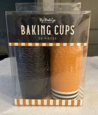 Halloween Orange & Black “Boo” Solid Striped 50 Piece Baking Cups