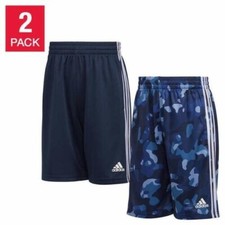 NEW Adidas Boys Shorts Blue 2-Pack LARGE Active Elastic Waist Drawstring Pockets