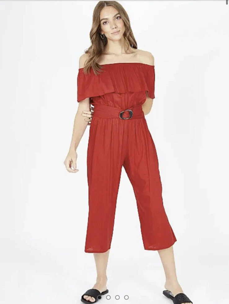 George Bnwt Red Belted Bardot Jumpsuit Size 12 | eBay
