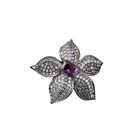 Zirconia Cz Square Flower Brooch Pin White Gold Plated Purple Clear Cubic