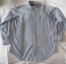 Ralph Lauren Dress Shirt Mens 16 L Classic Fit Blue Pony Gray/Blue/White Stripes