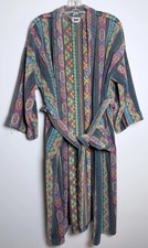 Vintage Southwestern Woven Cotton Robe Duster Belted Paraguay Boho OSFM