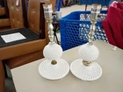 Matching Pair Hobnail Milk Glass Vintage Lamps