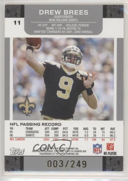 2007 Topps Co-Signers Green Changing Faces Gold /249 Drew Brees Reggie Bush #11 - Image 2 of 2