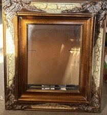 Vtg Mirror Ornate Carved Wood Gilt Frame Rococo Entryway Powder Room 20” X 24”