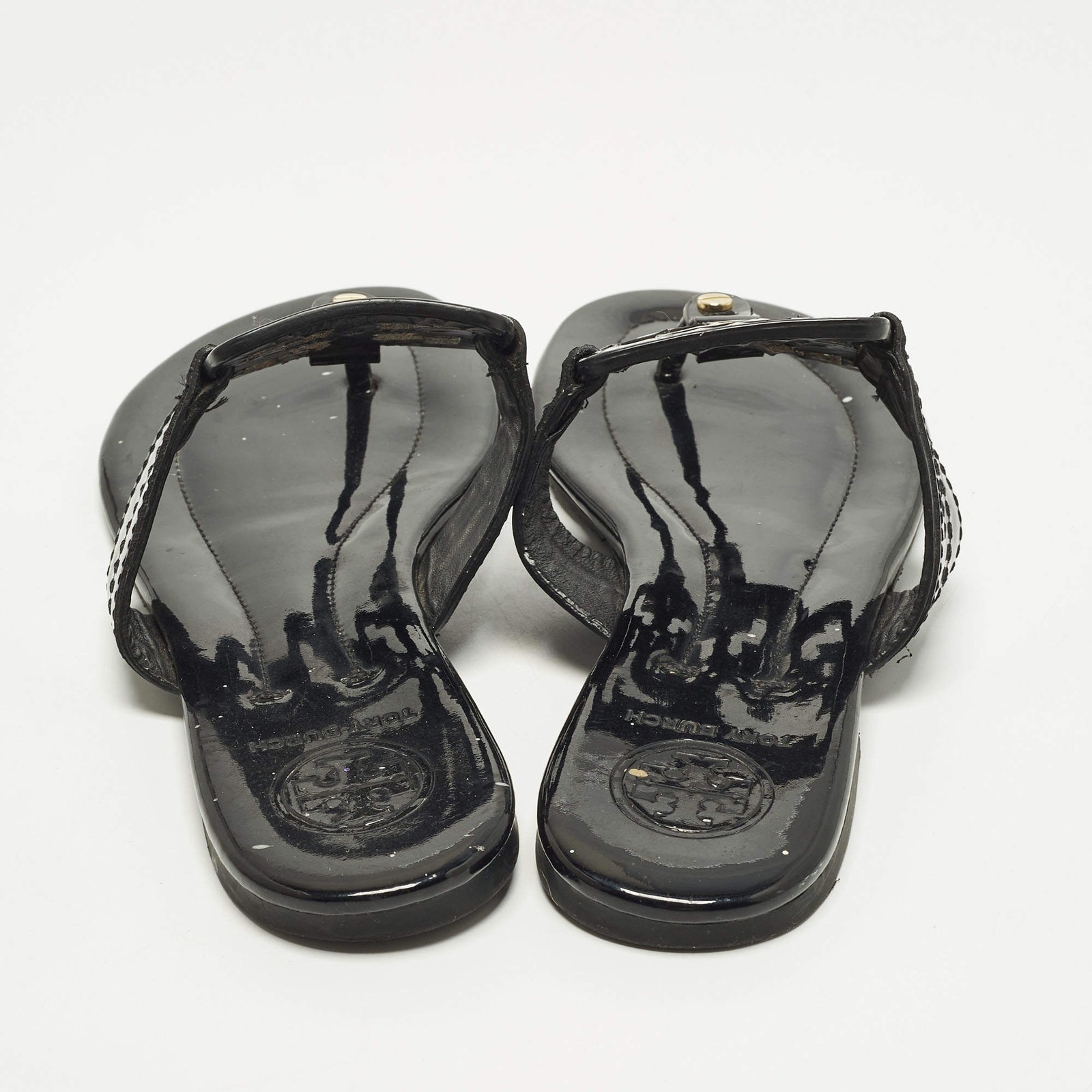 Tory Burch Miller Size 38.5 Black Patent Leather Thong Flats thumbnail 5