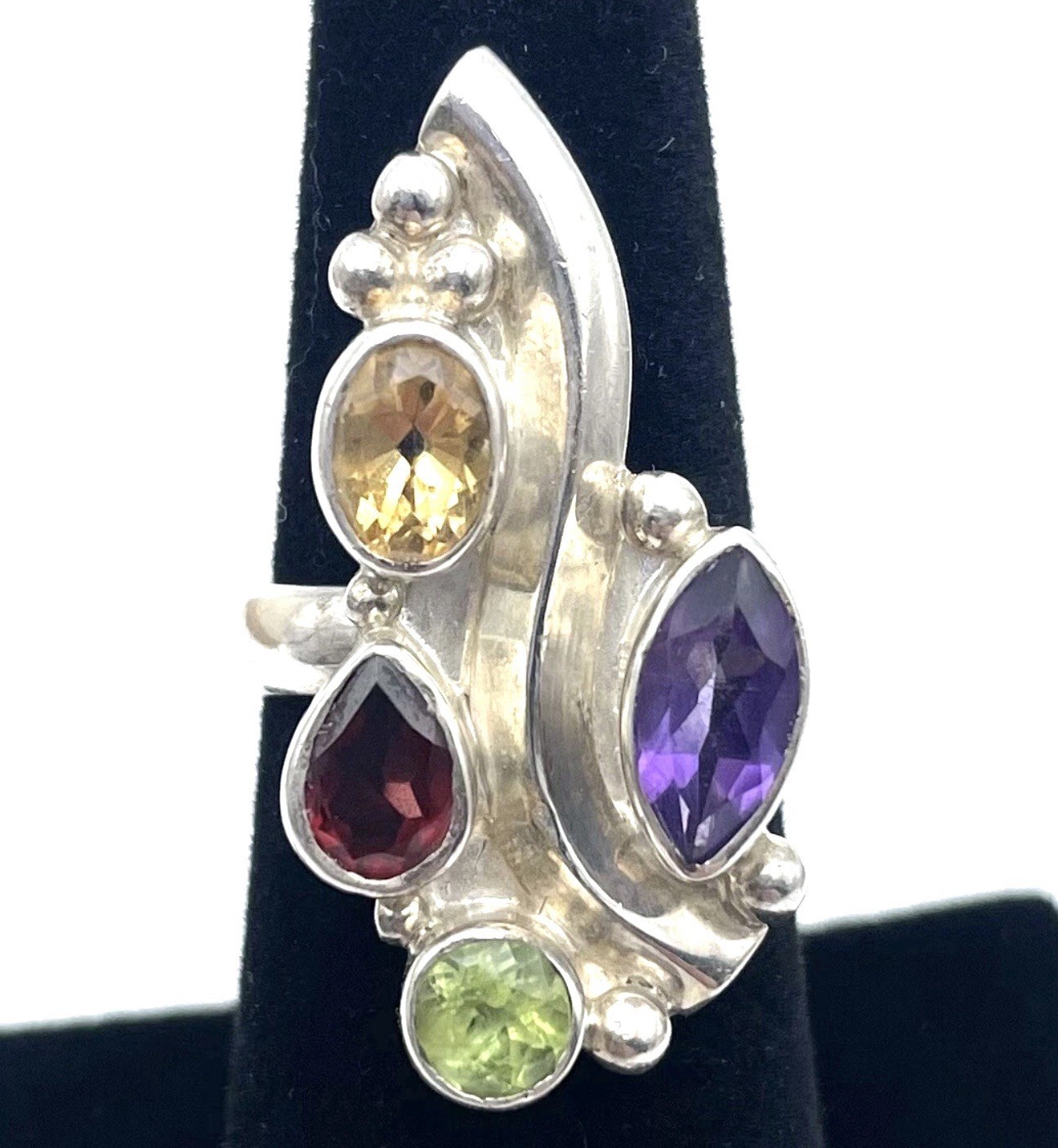 Sterling Silver Designer Signed Sj Ring Asymmetri… - image 1