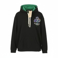 Image of Scotch & Soda Men's Hoodie M Black Cotton Embroidered Kangaroo Pocket Drawstring