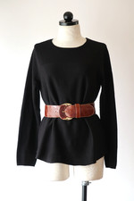 Croft & Barrow Black Acrylic Ribbed Knit Crewneck Boxy Pullover Sweater Women M