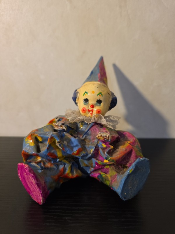 4.5" Handmade Vintage Paper Mache Clown Figurine ~ Multicolor ~ Hand Painted