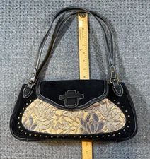 THE SAK -Pink Label Black  Studded Tapestry Hobo Shoulder Bag Suede and leather.