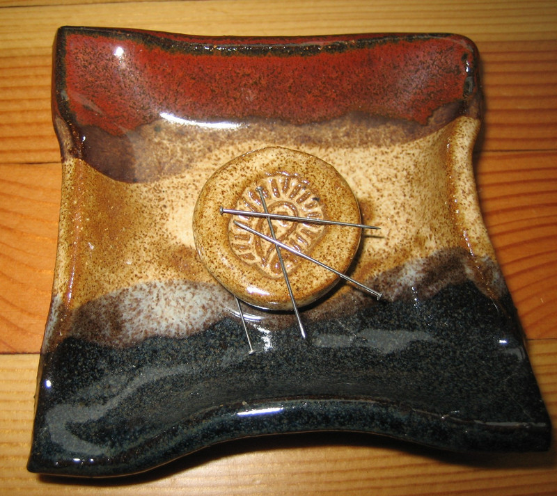 Handmade Pottery Sewing Caddy Magnetic Pin, Needle, Paperclip Holder Signed