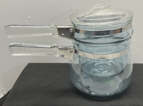 Pyrex Flameware Blue Bubble 1.5 Qt Double Boiler Vintage 1937-1951