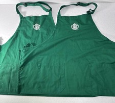 Official Starbucks Lot Of 2 Barista Green Apron   Embroidered Siren Logo Pockets