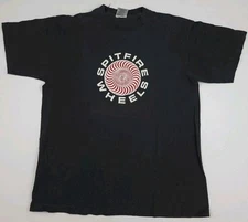 Vintage 90s Spitfire Wheels Spiral Logo Print T Shirt Rare OG Skateboarding Worn