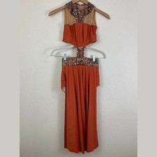 Tenth House Dance Costume One Piece Orange Sequined Girls Large