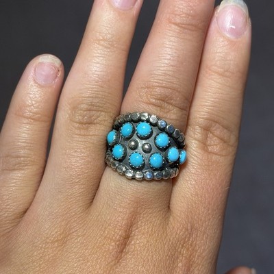 Native Zuni Pinpoint  Turquoise Sterling Silver Ring Kenny Lonjose Never Worn 6