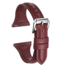 Genuine Leather Watch Band 20mm Quick Release Strap Wine/Silver Tone