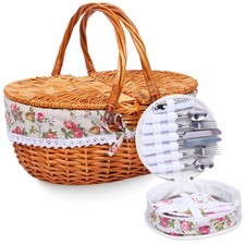 Wicker Picnic Basket with Handle, 15" Large Picnic Basket with Lid  Removabl...