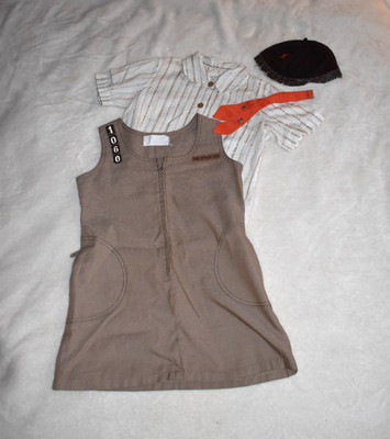 VTG sz 7 Girls Scouts Brownie 4 Piece Uniform Blouse Jumper Hat Necktie 70's
