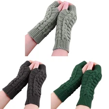 Women's Winter Fingerless Knit Gloves, Thermal Long Wrist Warmers, Korean Style