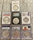 SIGNED Silver Eagles And Other silver Coins 7 Piece Lot 999 NICE! ULTRA CAMEO