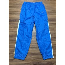 Vintage 90s Nike Windbreaker Track Pants Blue White Stripe Swoosh Nylon Sz L