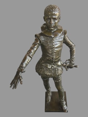 Antique 21.5'' Figural French Bronze Statue Courtier Gripping His Sword Rambaud