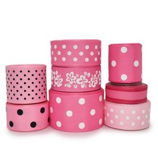 33 Yards of Pink Grosgrain Ribbons, Variety Ribbon Lot - Polka Dots, Flowers