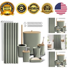 Bathroom Accessories Set Sage Green 20PC Shower Curtain Toilet Brush Trash Can