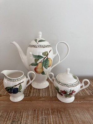 Noritake Primachina 9416 Royal Orchard Teapot Sugar Bowl Creamer Set Vtg Japan