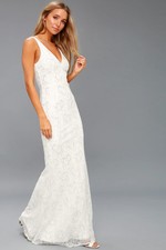 Lulus Gleam And Glam White Lace Maxi Wedding Bridal Fitted Dress Women’s XS NEW