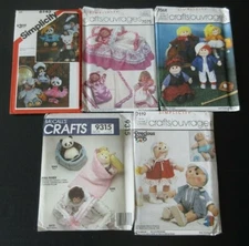 5 Simplicity McCall's Precious Pals Doll Clothes Crafts Vtg 80's Patterns 