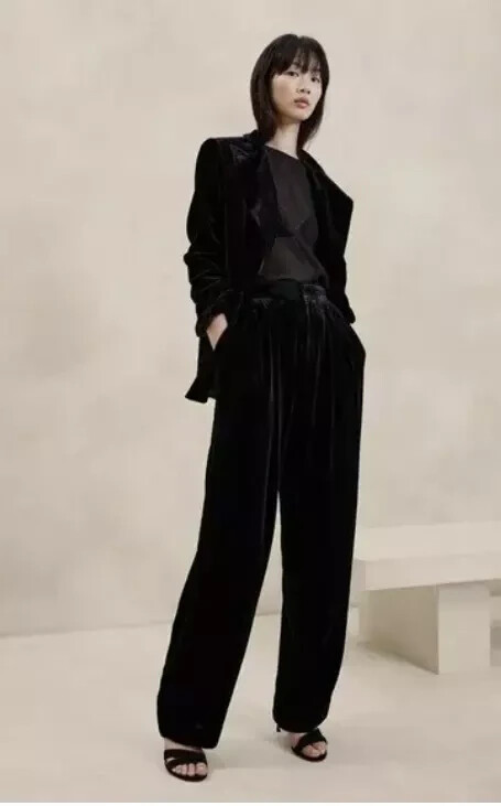 Banana Republic 8 Norte Pleated Velvet Pant Black #817841 RT $180