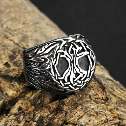 Men's Stainless Steel Celtic World Tree of Life Ring Nordic Yggdrasil Size 9-13 - Picture 2 of 6
