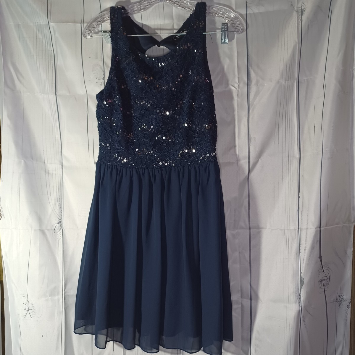 Womens Juniors Lined Dress Sequins Zip Up - SIZE 9 - SPEECHLESS - Navy Blue