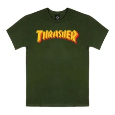 Thrasher Magazine STACKED Logo Skateboard T Shirt FOREST GREEN