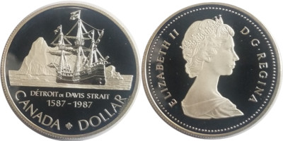 Kanada: 1 Dollar  '' 400 Jahre Expedition von John Davis '' 1987